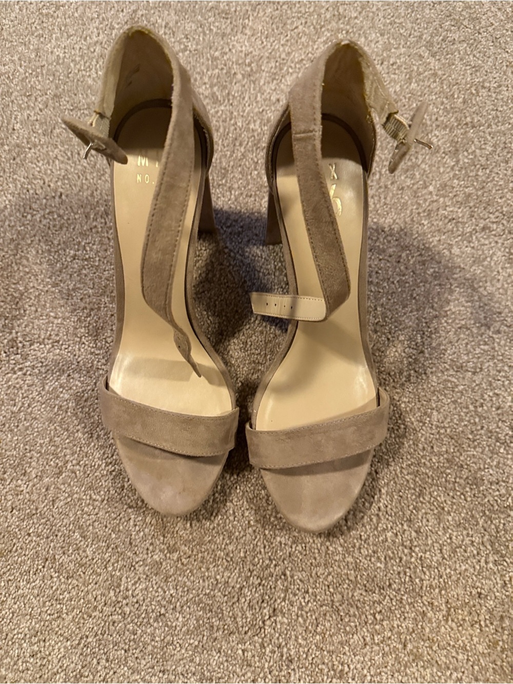 Mix No. 6 Taupe Suede Open-Toe Ankle-Strap Heels